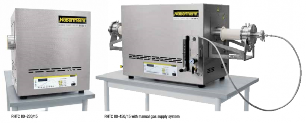 Aukštos temperatūros vamzdinės krosnys su SiC kaitinimo elementais. Temperatūra iki 1500 °C Krosnys gali dirbti inertinėse dujose bei vakuume.